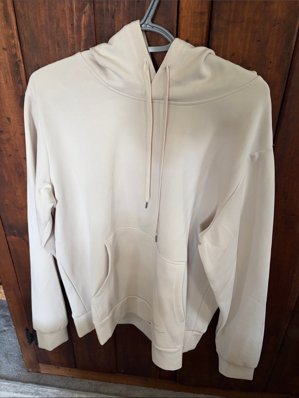 Women's Cream Hooded Pullover Sweatshirt with Kangaroo Pocket